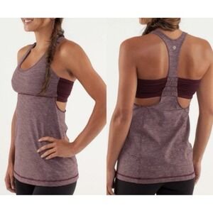 Lululemon Turbo Tank Heathered Bordeaux Drama Built in Shelf Bra 6
